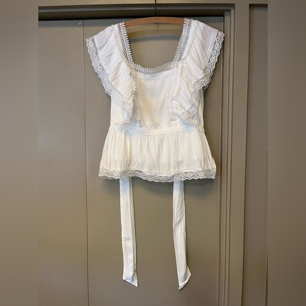 Francesca's Collections White Lace Peplum Blouse